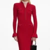 Red Pearl Trim Knit Midi Dress