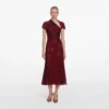 Red Rhinestone Drape Midi Dress