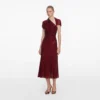 Red Rhinestone Drape Midi Dress