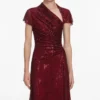 Red Rhinestone Drape Midi Dress