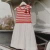 Red Striped Crochet Floaty Dress