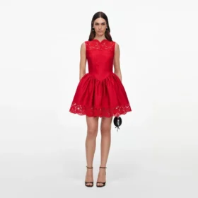 Red Taffeta Lace Mini Dress