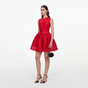 Red Taffeta Lace Mini Dress