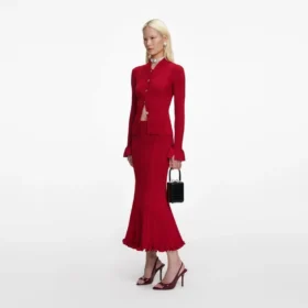 Red Viscose Knit Midi Skirt