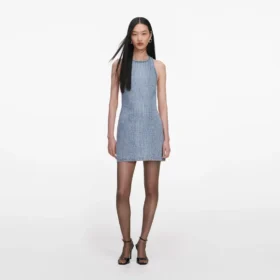 Rhinestone Croc Effect Denim Mini Dress