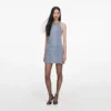 Rhinestone Croc Effect Denim Mini Dress