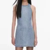 Rhinestone Croc Effect Denim Mini Dress
