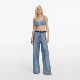 Rhinestone Croc Effect Wide Leg Jeans