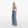 Rhinestone Croc Effect Denim Bralette