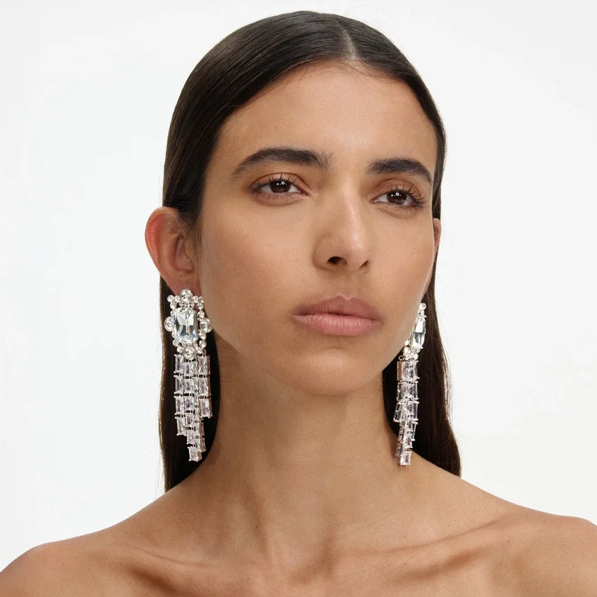 Silver Crystal Cluster Dangle Earrings Silver Crystal Cluster Dangle Earrings