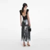 Silver Gradient Sequin Midi Skirt