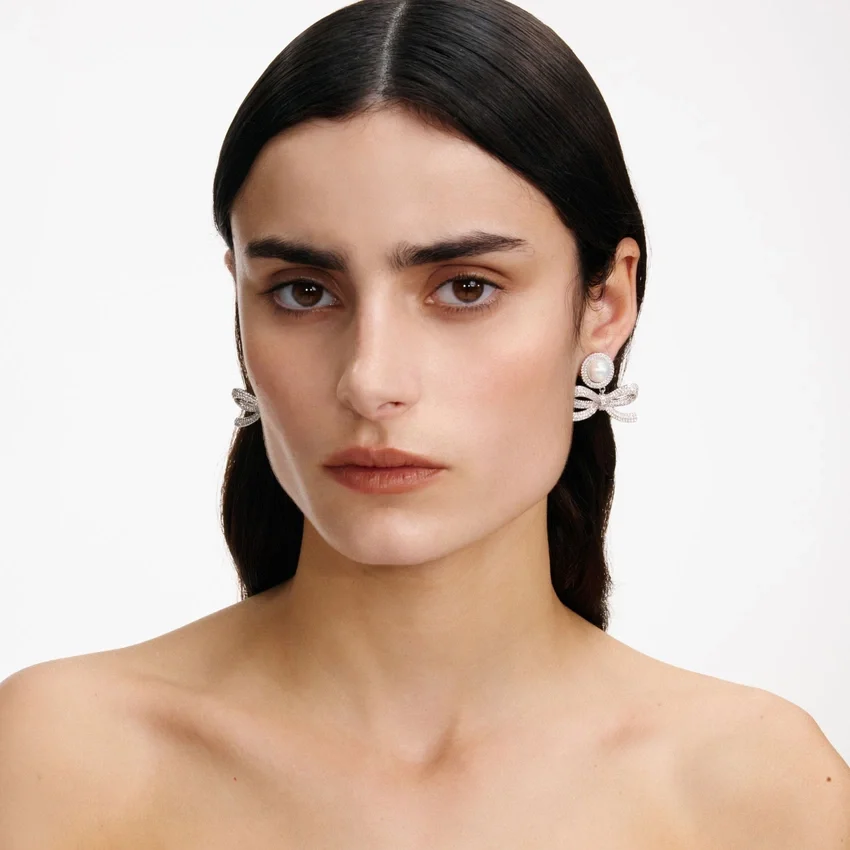 Silver Pearl Bow Drop Earrings Silver Pearl Bow Drop Earrings