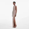 Silver Rhinestone Drape Maxi Dress