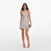 Silver Rhinestone Draped Mini Dress