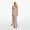 Silver Rhinestone Mesh Midi Dress