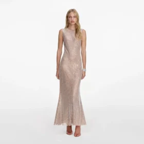 Silver Rhinestone Mesh Midi Dress