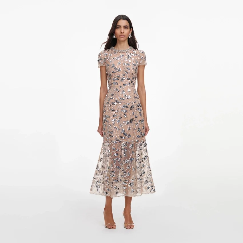 Silver Sequin Embellished Midi Dress Silver Sequin Embellished Midi Dress