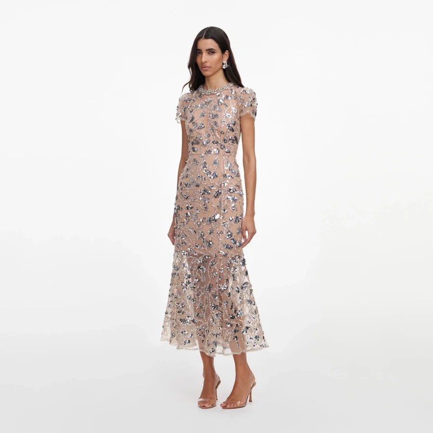 Silver Sequin Embellished Midi Dress Silver Sequin Embellished Midi Dress