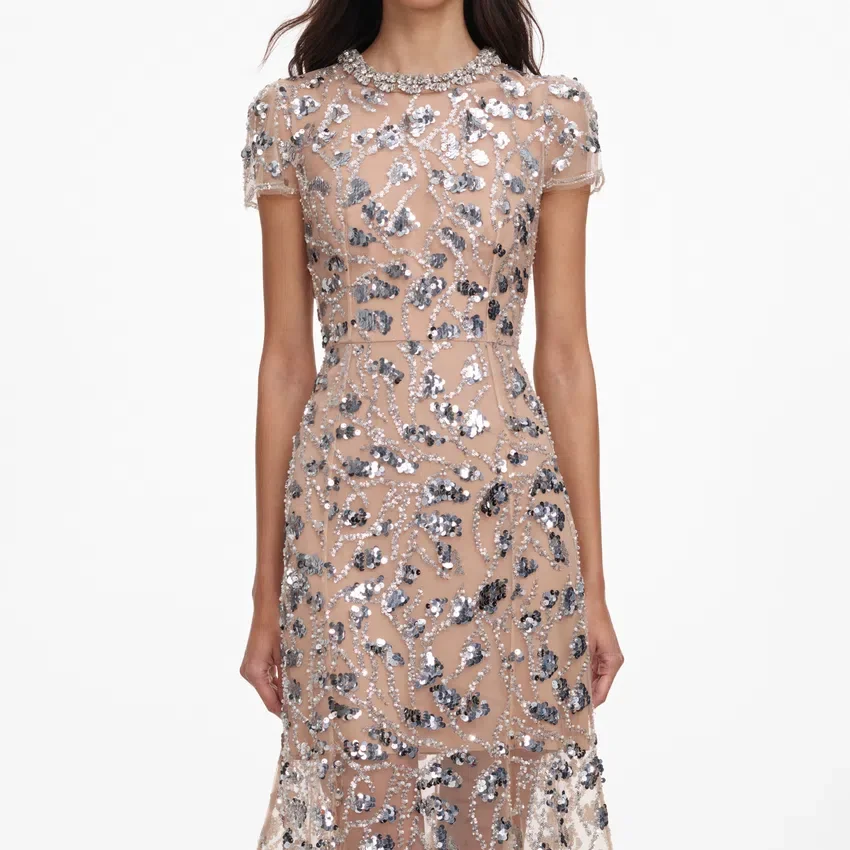 Silver Sequin Embellished Midi Dress Silver Sequin Embellished Midi Dress