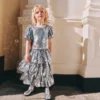 Silver Sequin Tiered Skirt