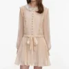 Tan Pleated Georgette Mini Dress Tan Pleated Georgette Mini Dress