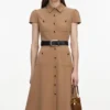 Tan Twill Belted Midi Dress Tan Twill Belted Midi Dress