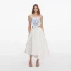 White And Blue Embroidered Linen Top