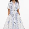 White And Blue Embroidered Midi Dress White And Blue Embroidered Midi Dress