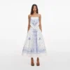White And Blue Embroidered Midi Skirt