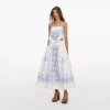 White And Blue Embroidered Midi Skirt