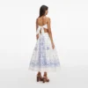 White And Blue Embroidered Midi Skirt