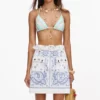 White And Blue Embroidered Mini Skirt