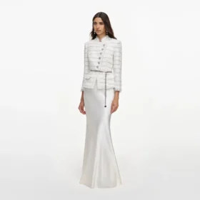 White Boucle Satin Maxi Dress
