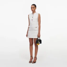 White Boucle Sleeveless Mini Dress