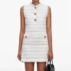 White Boucle Sleeveless Mini Dress