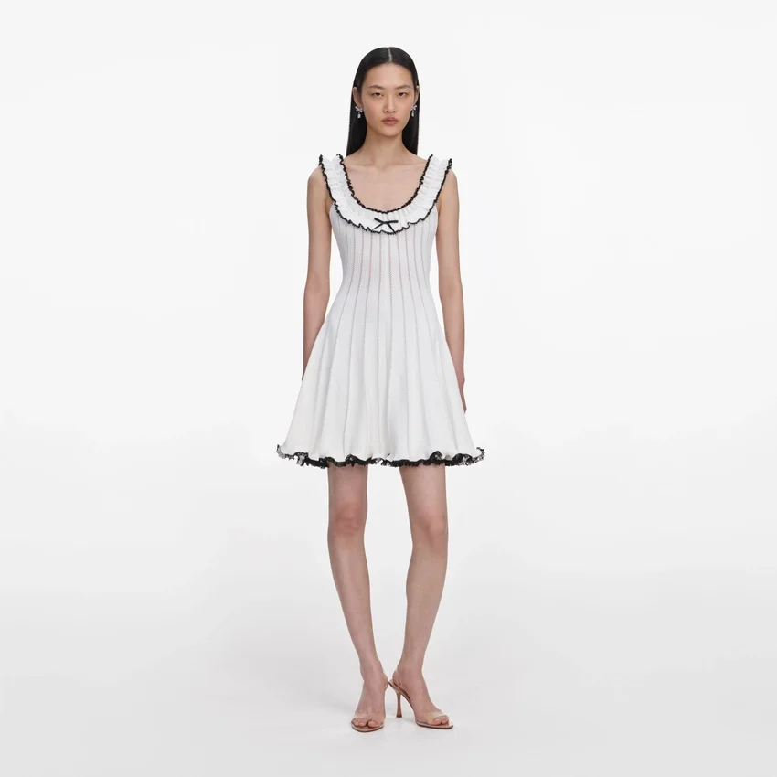White Contrast Trim Knit Mini Dress White Contrast Trim Knit Mini Dress