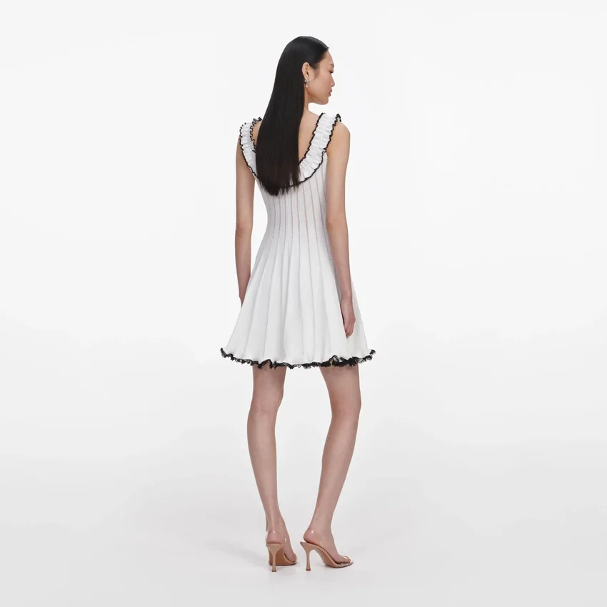 White Contrast Trim Knit Mini Dress White Contrast Trim Knit Mini Dress