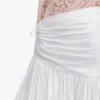 White Cotton Asymmetric Midi Skirt