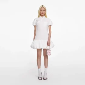 White Cotton Asymmetric Mini Dress