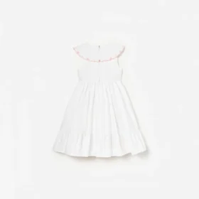White Cotton Bow Embroidered Dress