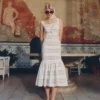 White Cotton Embroidered Midi Dress