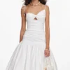White Cotton Gathered Midi Dress
