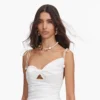 White Cotton Gathered Midi Dress