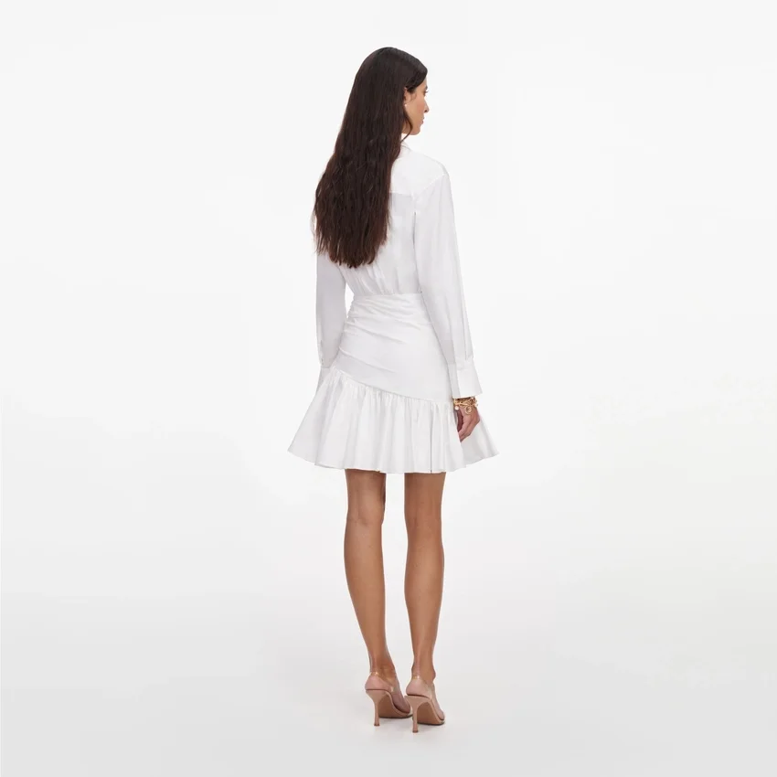 White Cotton Gathered Mini Dress White Cotton Gathered Mini Dress