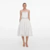 White Cotton Lace Trim Midi Dress