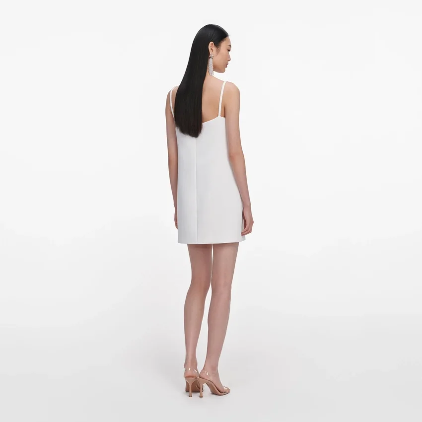 White Crepe 3D Sequin Flower Mini Dress White Crepe 3D Sequin Flower Mini Dress