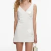 White Crepe Embellished Flower Mini Dress White Crepe Embellished Flower Mini Dress
