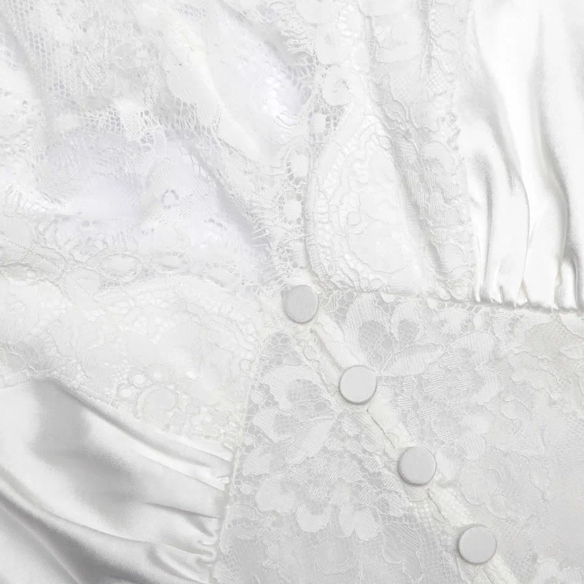 White Fine Lace Satin Maxi Dress White Fine Lace Satin Maxi Dress
