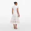 White Floral Linen Blend Midi Dress White Floral Linen Blend Midi Dress
