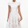 White Floral Linen Blend Midi Dress White Floral Linen Blend Midi Dress
